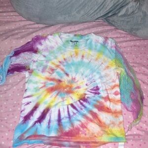 Tie dye tshirt, frayed sleeves, small